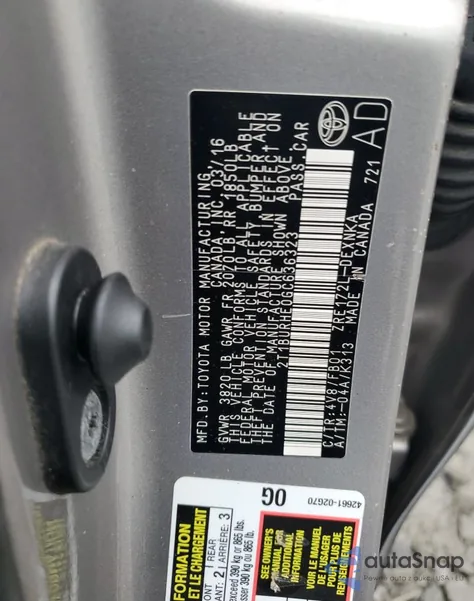 2016 Toyota Corolla L z USA, uszkodzony, nr VIN 2T1BURHE0GC636323